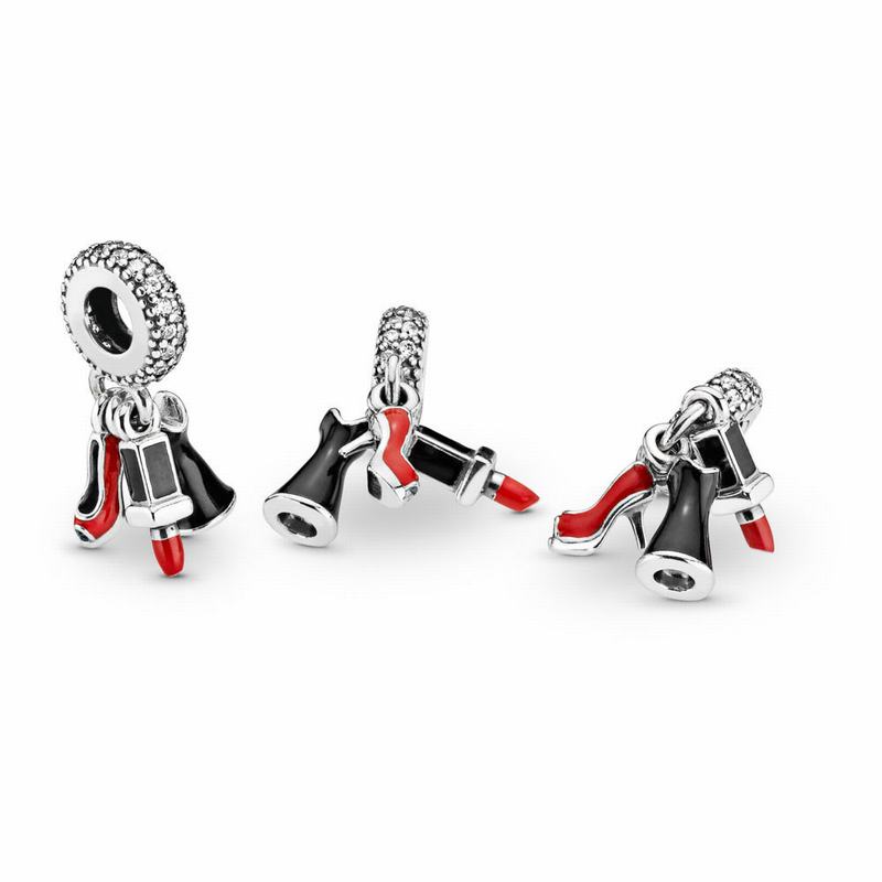 Pandora Glamour Trio Dangle Charm - Sterling Silver/Enamel/Black/Cubic Zirconia - Canada | HZ5180ZE